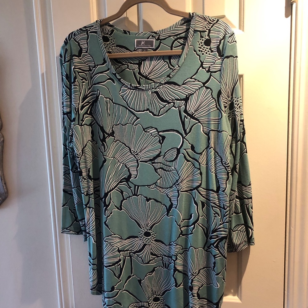 JM Collection Women's Printed 3/4 Sleeve Scoop Neck Top Size - L